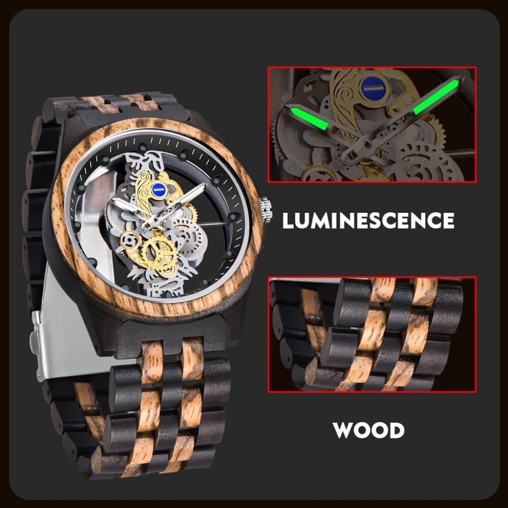 Men's Black Brown Lightweight Wooden Analog Quartz Deployment Closure Watches - Picture 4 of 8